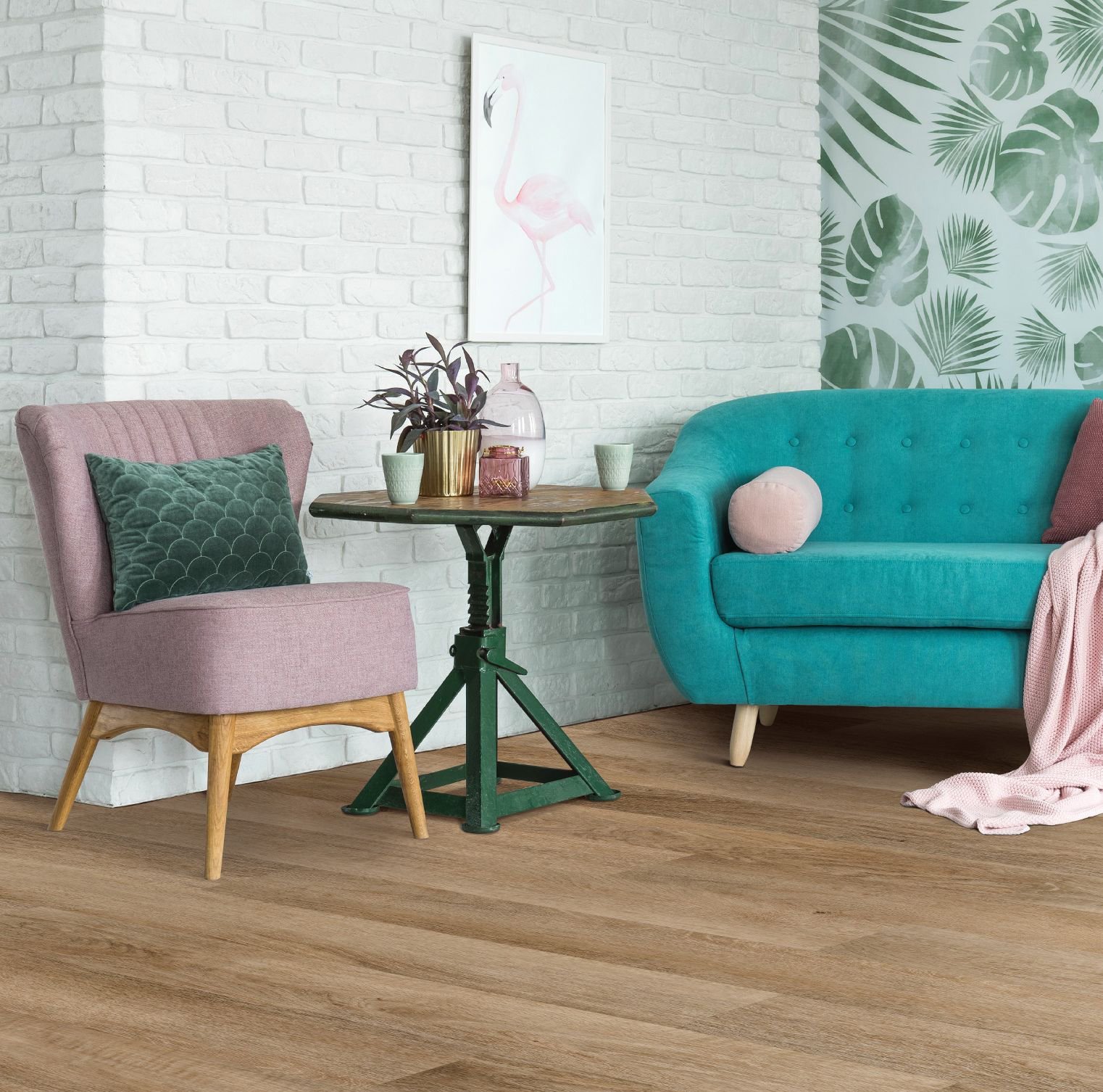 Pink and blue couch from Scotts Flooring in Barrie